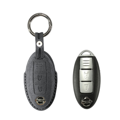 Alcantara Car Key Fob Cover for Nissan Model A with Buckle - Space Grey