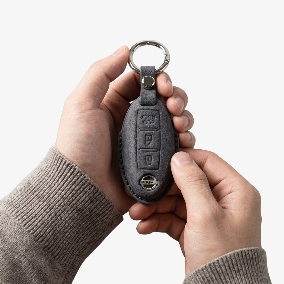 Alcantara Car Key Fob Cover for Nissan Model B with Buckle - Space Grey