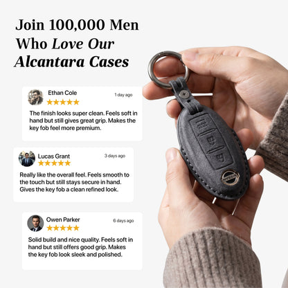 Alcantara Car Key Fob Cover for Nissan Model A with Buckle - Space Grey