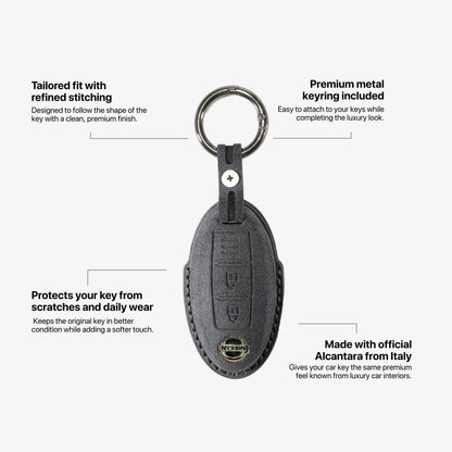 Alcantara Car Key Fob Cover for Nissan Model A with Buckle - Space Grey