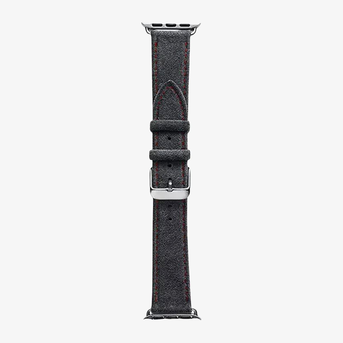 Alcantara Apple Watch Band With Buckle - Space Grey With Red Stitching - 42/44/45/46mm & Ultra (49mm)