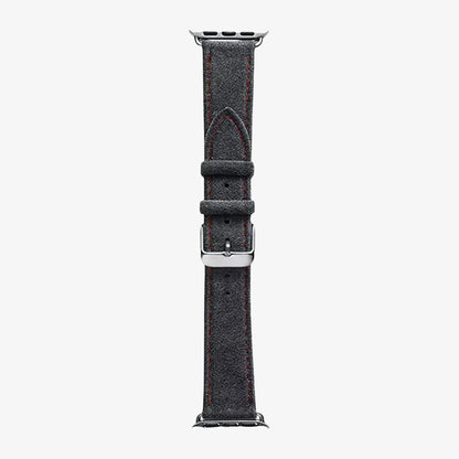 Alcantara Apple Watch Band With Buckle - Space Grey With Red Stitching - 42/44/45/46mm & Ultra (49mm)