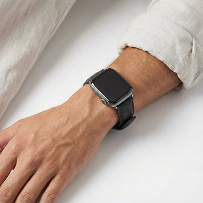Alcantara Apple Watch Band With Buckle - Space Grey With Red Stitching - 42/44/45/46mm & Ultra (49mm)