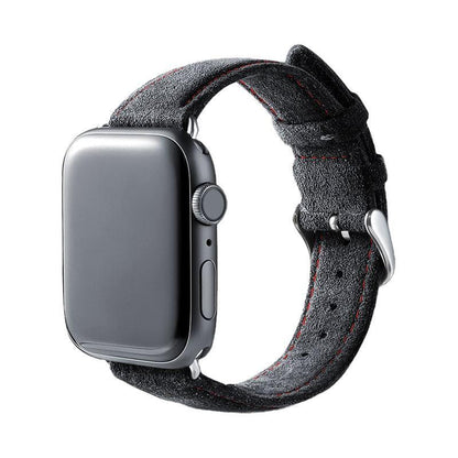 Alcantara Apple Watch Band With Buckle - Space Grey With Red Stitching - 42/44/45/46mm & Ultra (49mm)