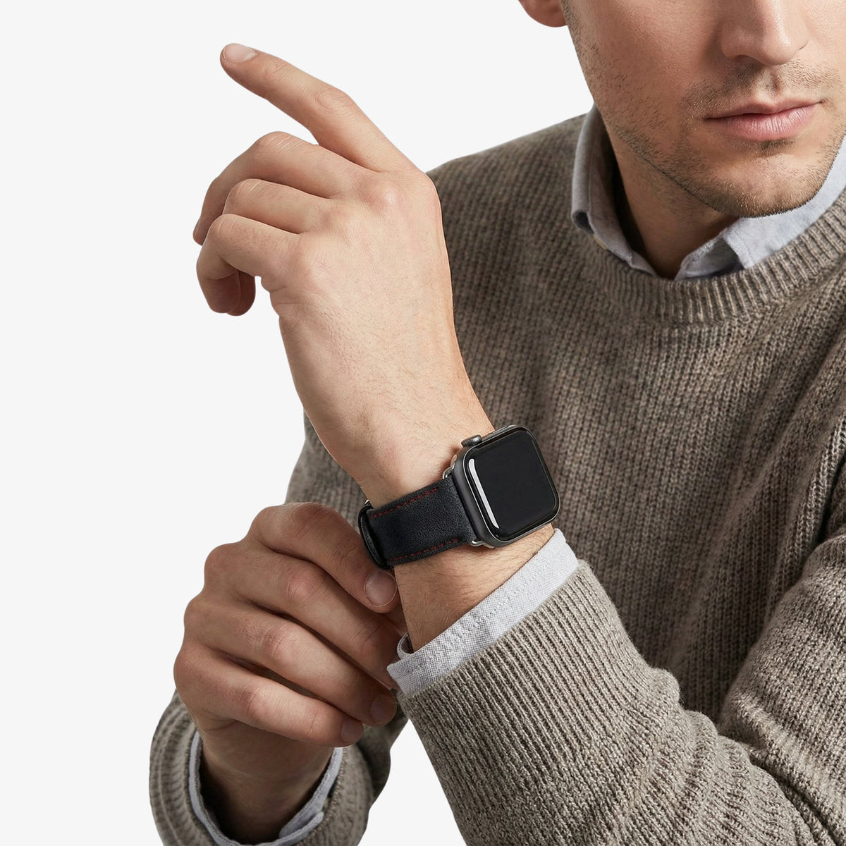 Alcantara Apple Watch Band With Buckle - Space Grey With Red Stitching - 38/40/41/42mm