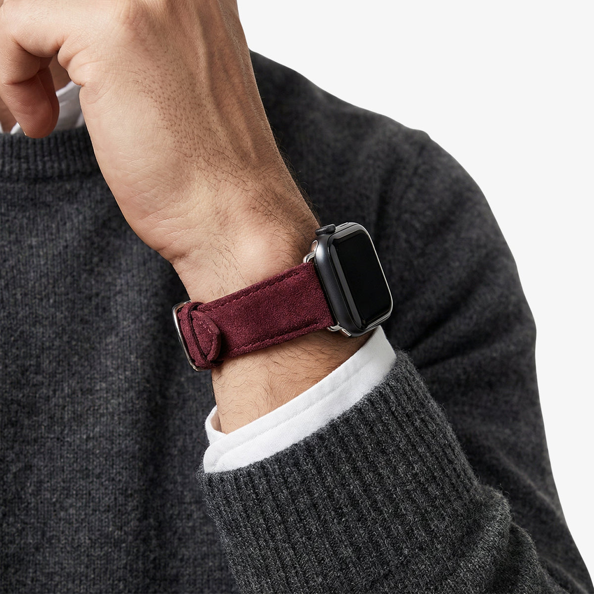 Alcantara Apple Watch Band With Buckle - Wine Red - 42/44/45/46mm & Ultra (49mm)