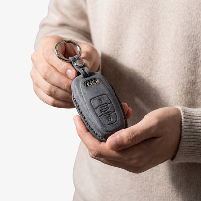 Alcantara Car Key Fob Cover for Audi Model C with Buckle - Space Grey