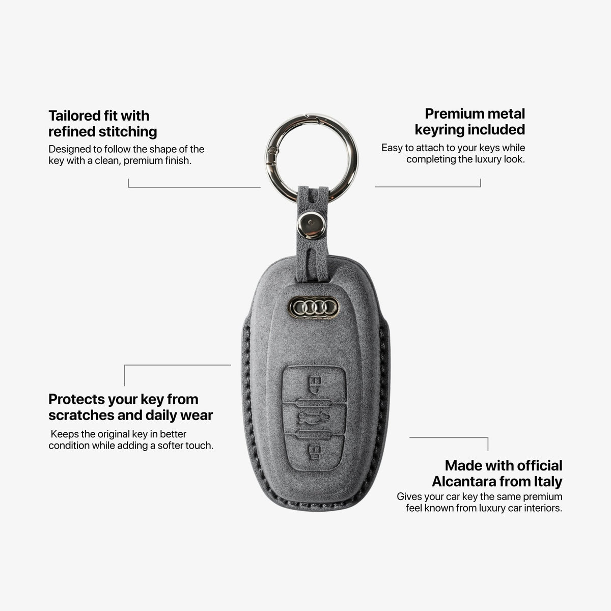 Alcantara Car Key Fob Cover for Audi Model C with Buckle - Space Grey