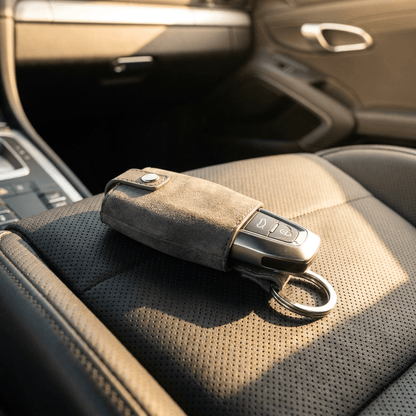 Alcantara Car Key Fob Cover for Audi Model C with Buckle - Space Grey