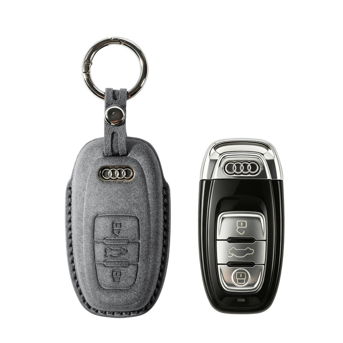 Alcantara Car Key Fob Cover for Audi Model C with Buckle - Space Grey