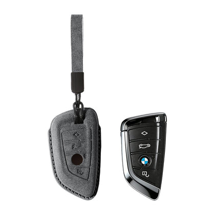 Alcantara Car Key Fob Cover for BMW | Model E with Buckle - Space Grey