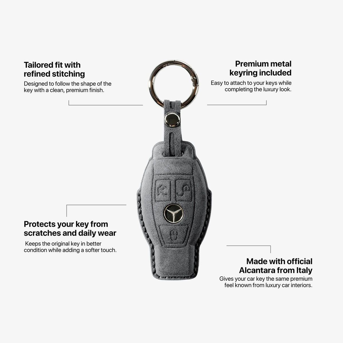 Alcantara Car Key Fob Cover for Mercedes -Benz Model B with Buckle - Space Grey