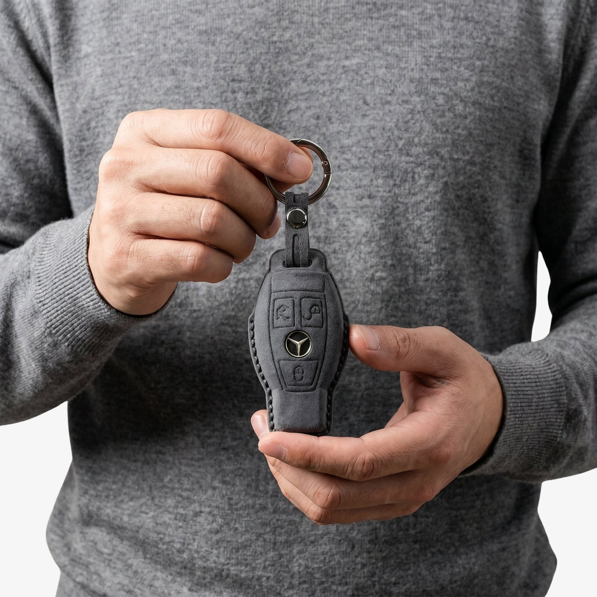 Alcantara Car Key Fob Cover for Mercedes -Benz Model B with Buckle - Space Grey