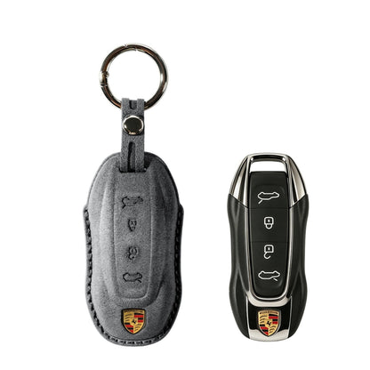Alcantara Car Key Fob Cover for Porsche Model C with Buckle - Space Grey