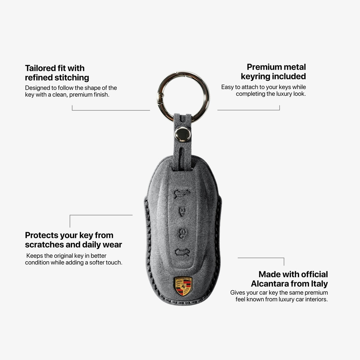 Alcantara Car Key Fob Cover for Porsche Model C with Buckle - Space Grey