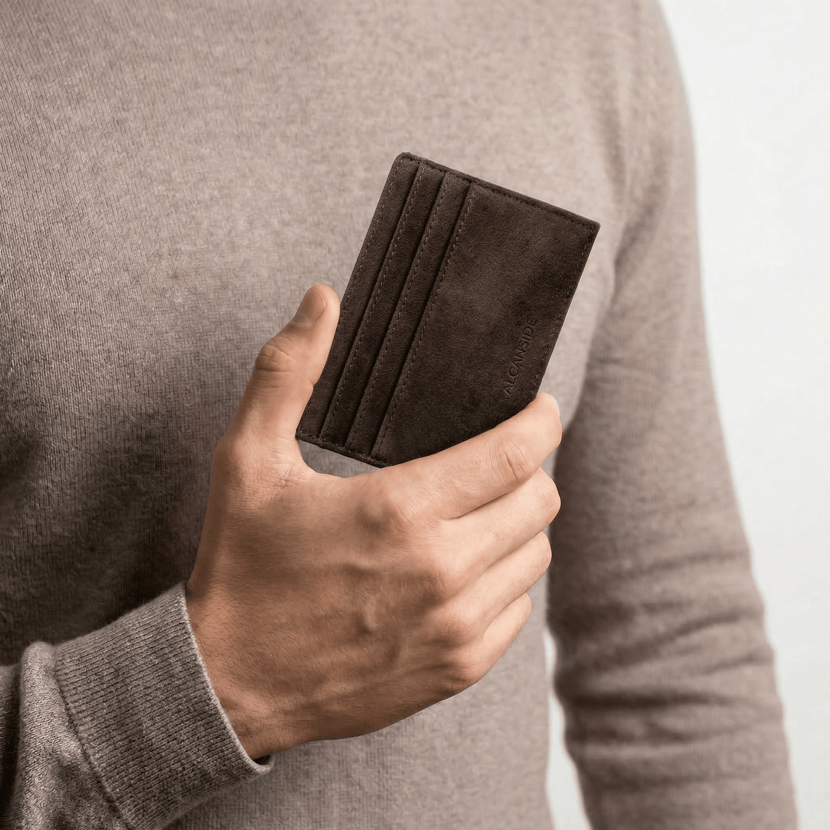 Alcantara Card Wallet - Chocolate Brown