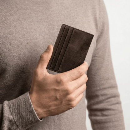 Alcantara Card Wallet - Chocolate Brown