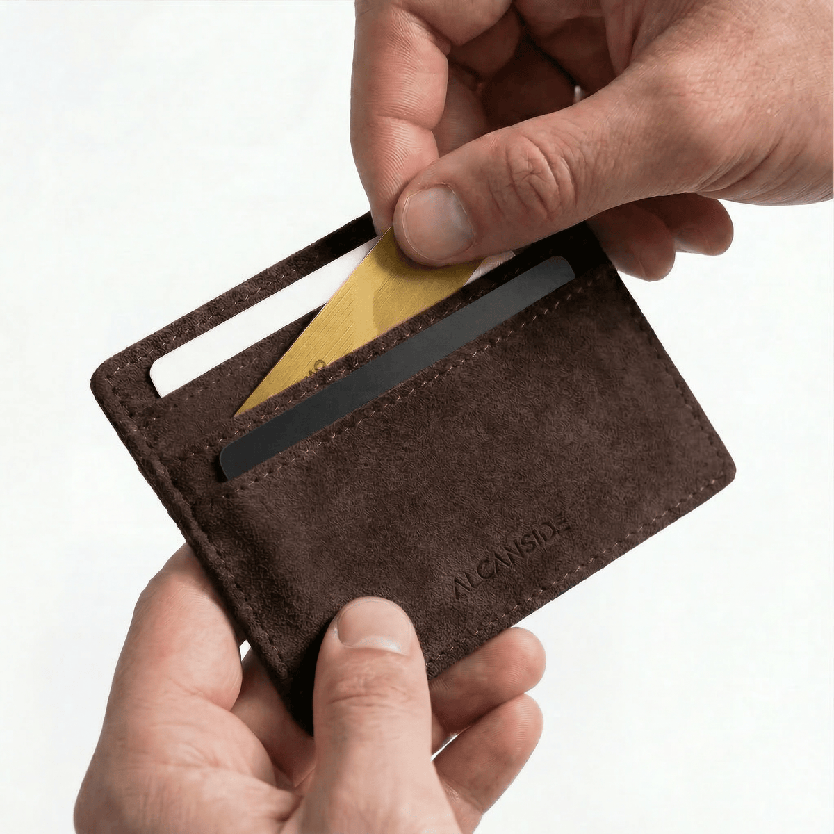 Alcantara Card Wallet - Chocolate Brown