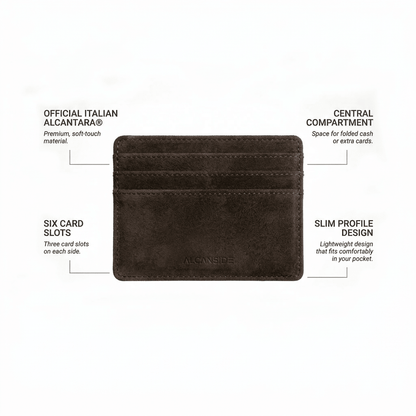 Alcantara Card Wallet - Chocolate Brown