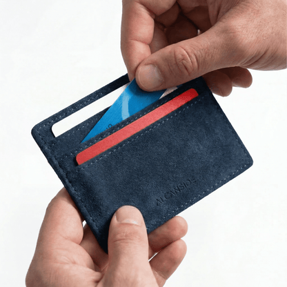 Alcantara Card Wallet - Navy Blue