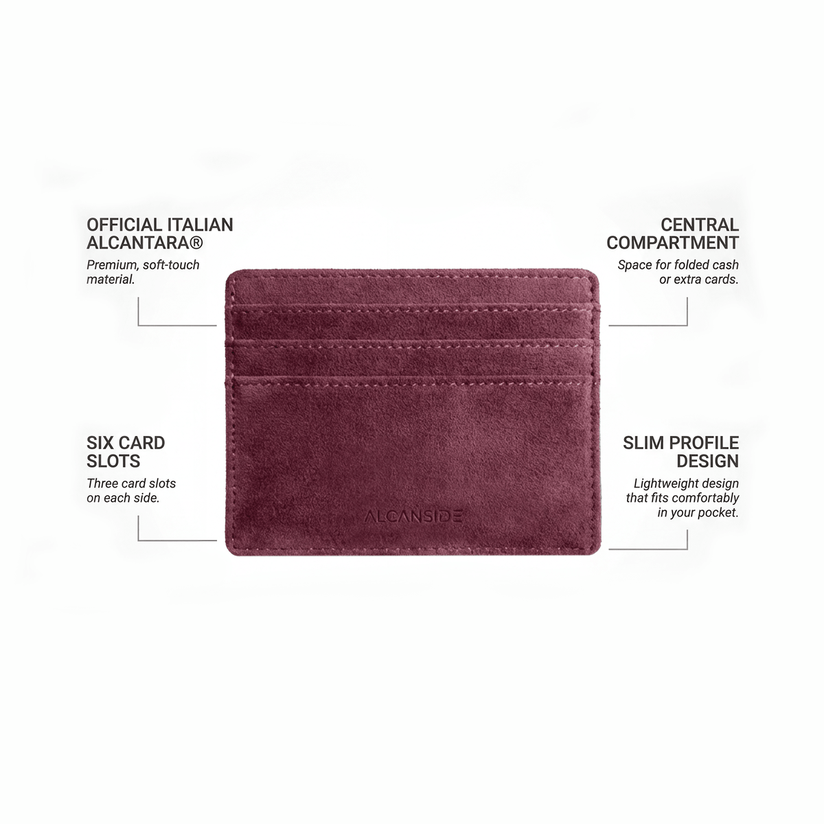 Alcantara Card Wallet - Wine Red