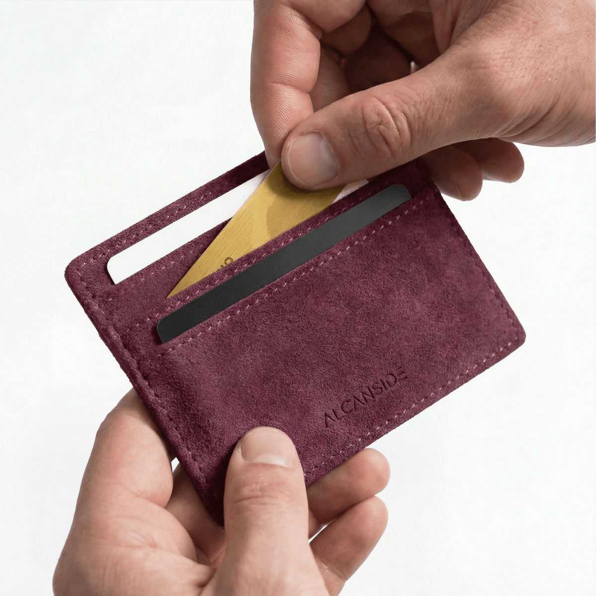 Alcantara Card Wallet - Wine Red