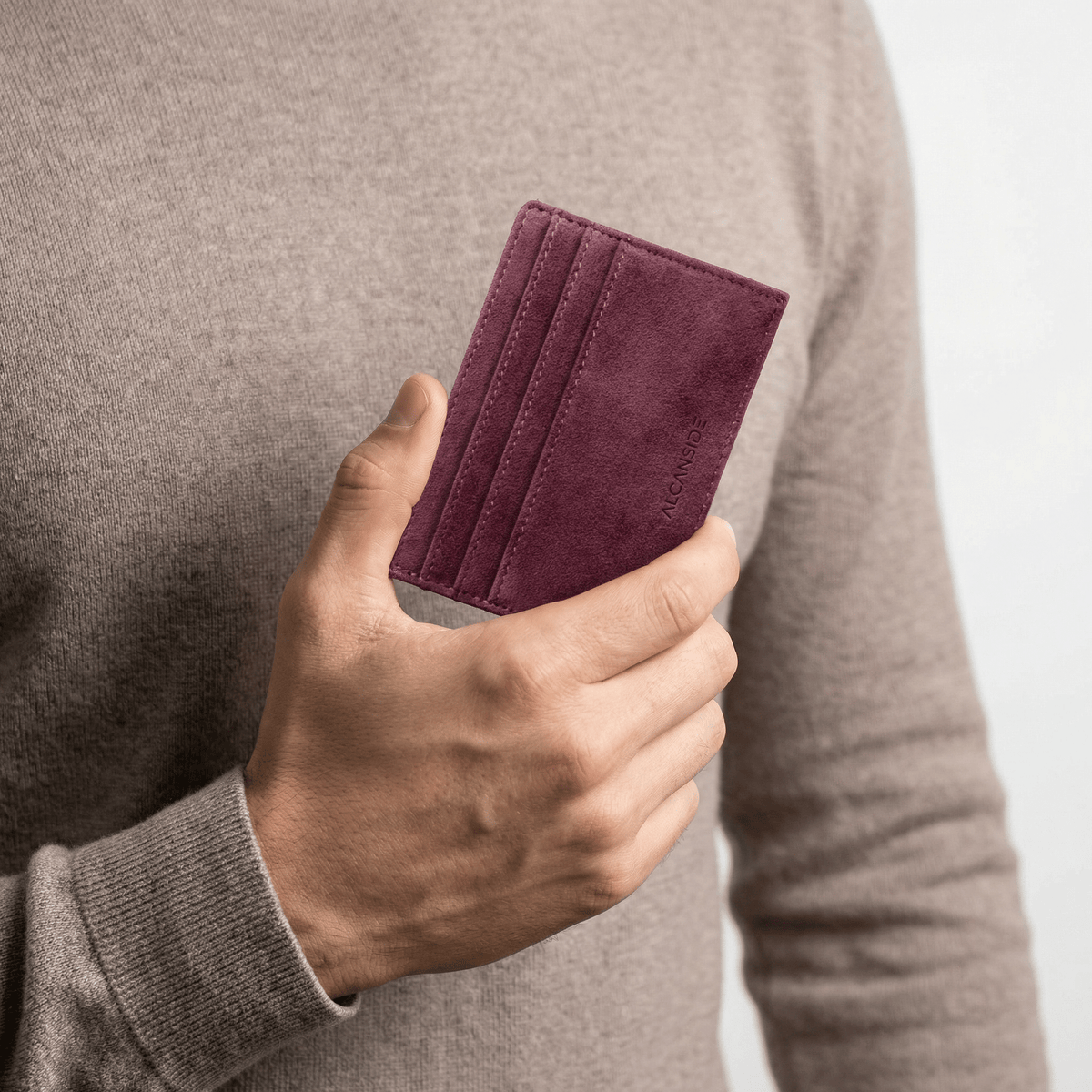 Alcantara Card Wallet - Wine Red